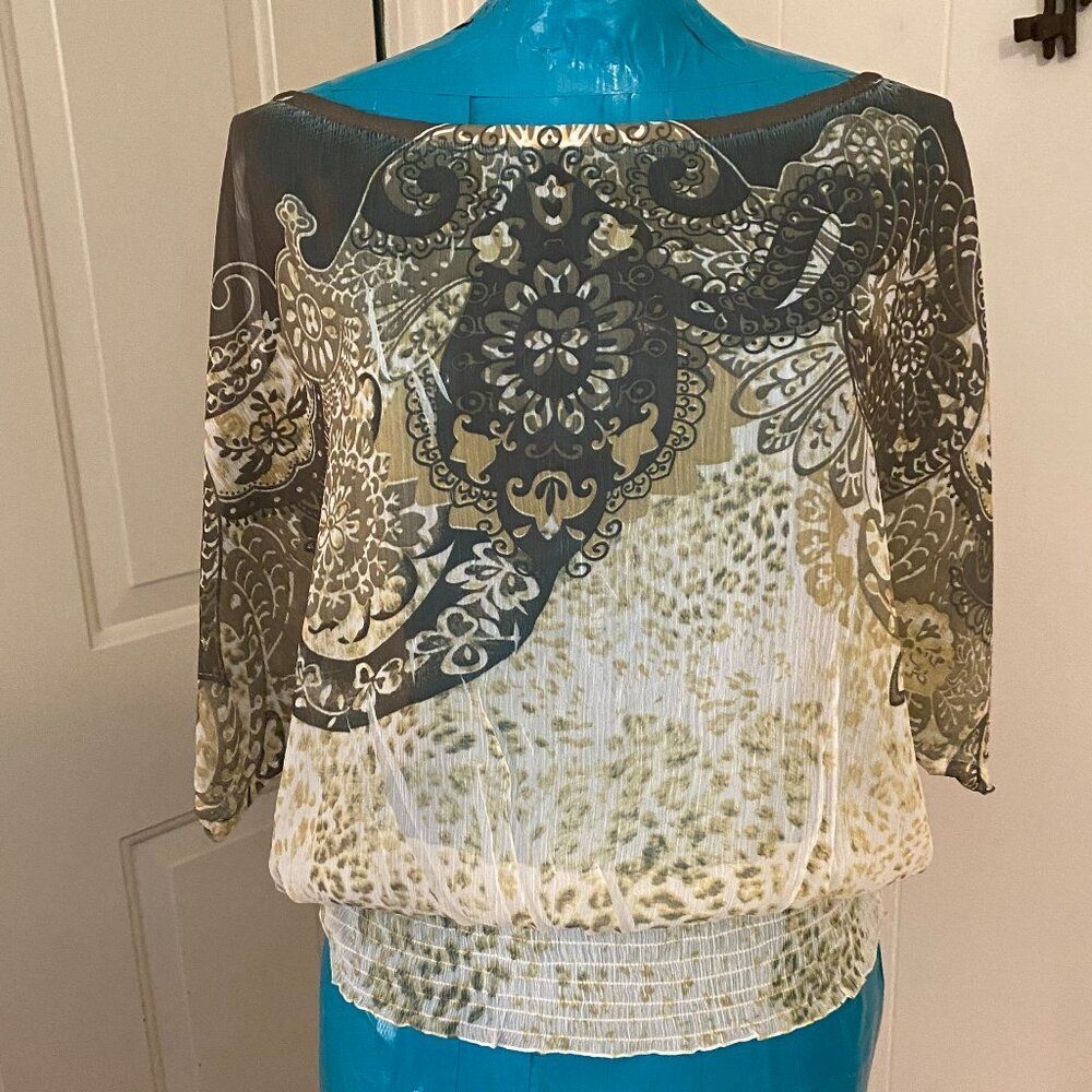 Studio Y Boho Oversize Elastic Waist Short Sleeve Women Top Size M